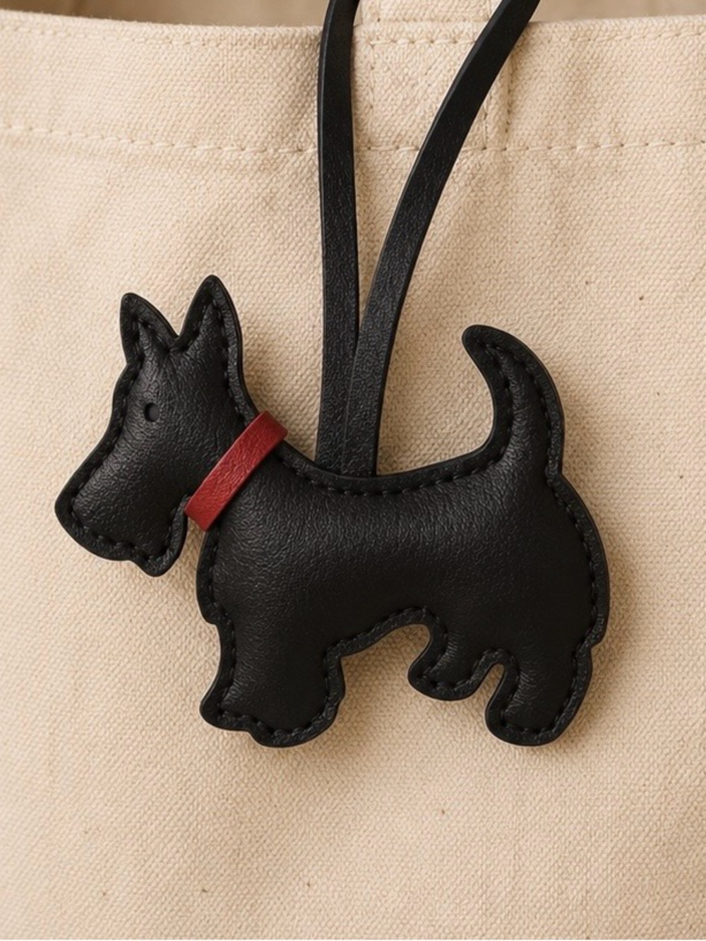 Black Dog Leather Key & Card Holder Charm with Red Collar - Picture 2 of 2